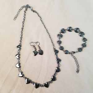 Gun Metal Tone Heart Jewelry Set